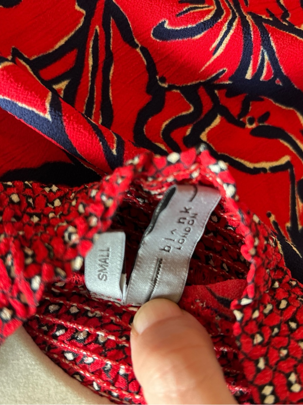 Anthropologie Bl^nk London Vivant Mix Print Red & Blue Mock Neck Peasant Blouse - Picture 7 of 7
